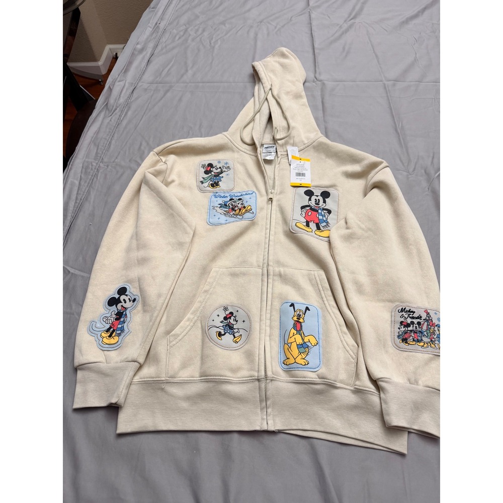 Disney Mickey & Friends Multi-Patch Full Zip Hoodie Ivory MYSJKE8-4L16 Womens M